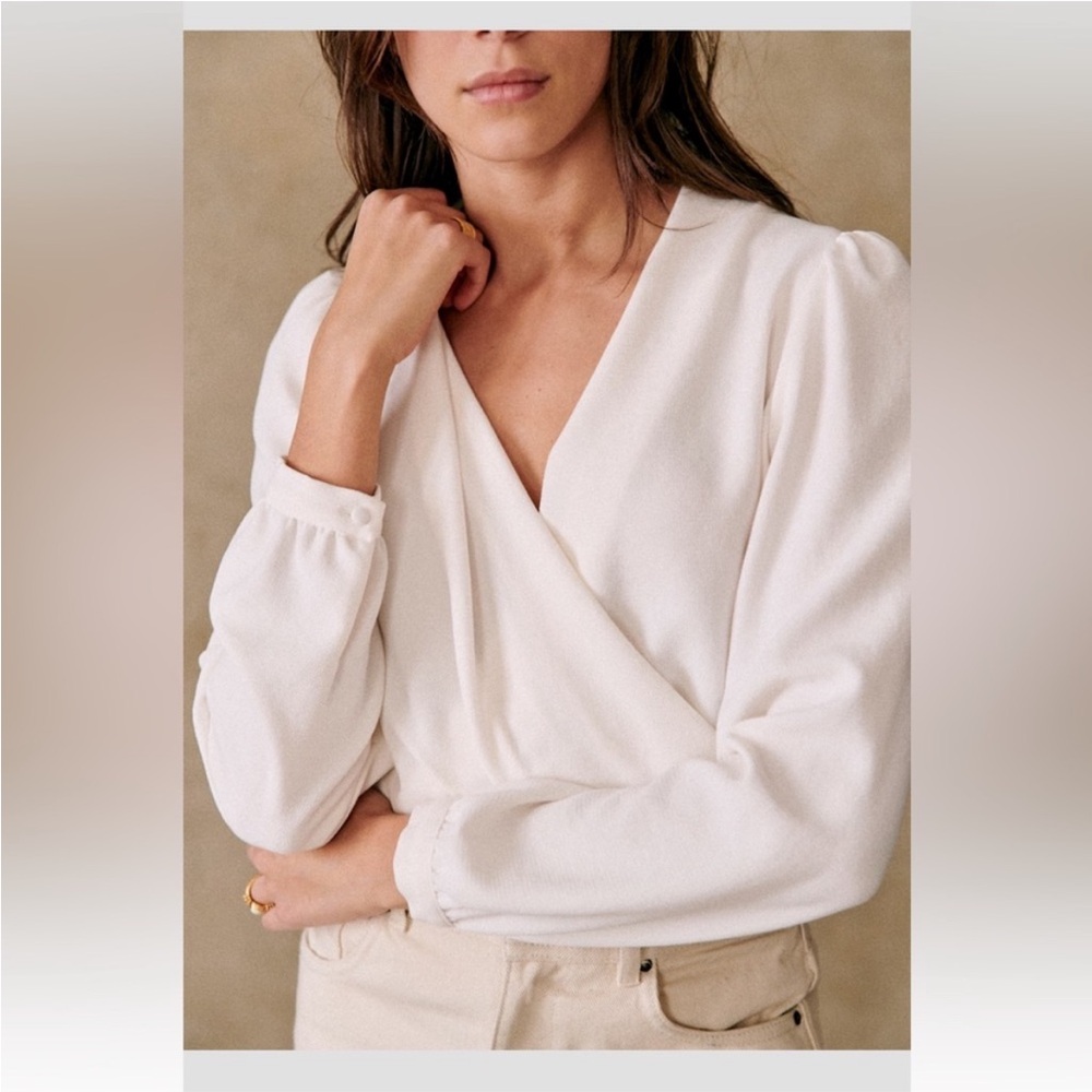 Sézane Abelia Blouse🤍Ecru Draped Wrap Blouse